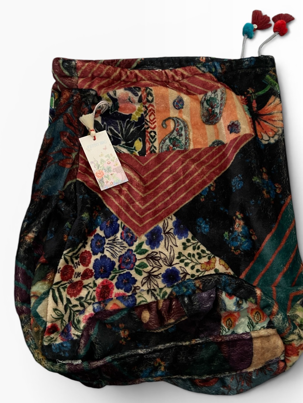 Johnny Was Boho Patchwork Velvet Tote Hobo Bag in Multi